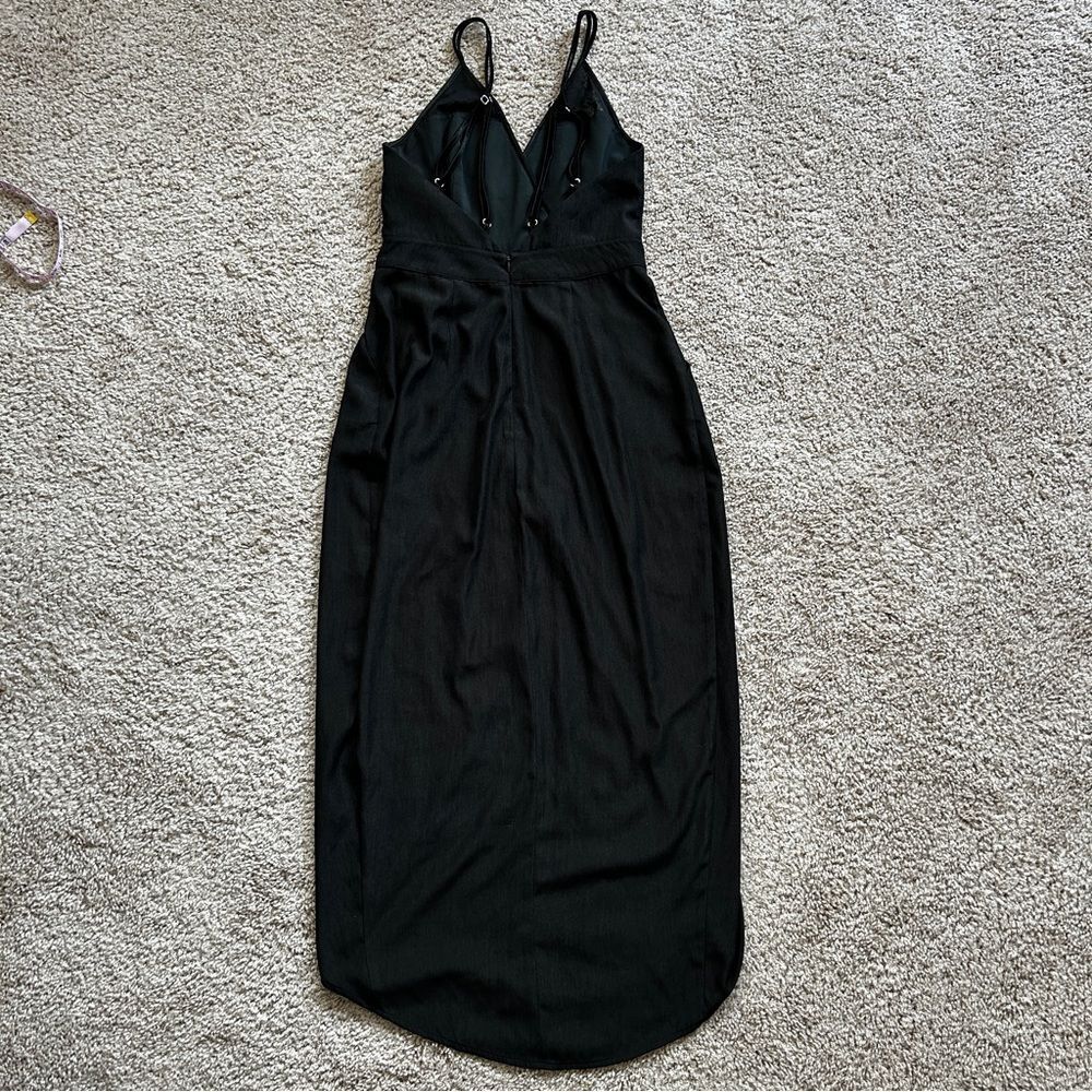Minty Meets Munt Womens Black Front Slit Adjustable Strap Midi Dress Size Small - Picture 3 of 9
